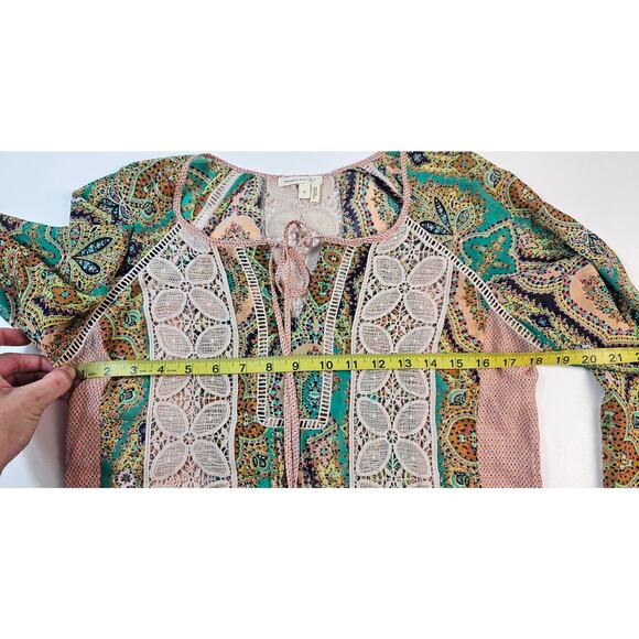 Anthropologie peasant neutral lace mixed media chiffon layering boho blouse S - Picture 7 of 7